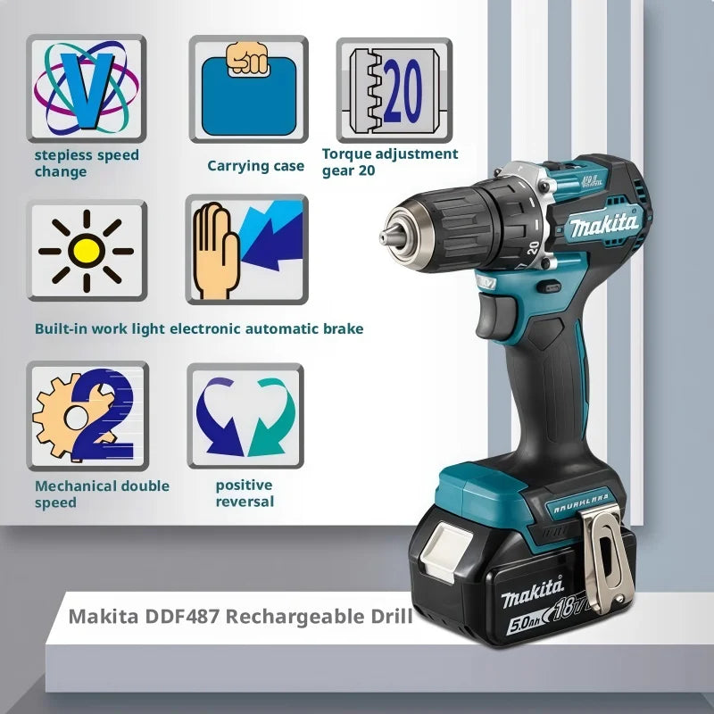Makita Original 18V DDF487 and battery Combos Cordless Driver Drill Brushless Electric Impact Screwdriver 18V Rechargeable Power Tool