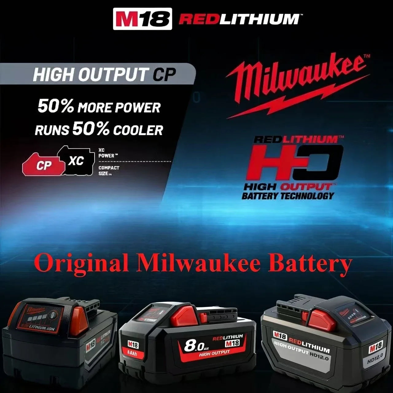 Milwaukee M18 6.0Ah Original 18V Rechargeable Li-ion Battery 18V 6.0Ah Long Cycle Life Replacement for M18B5 M18B6 Power Tools