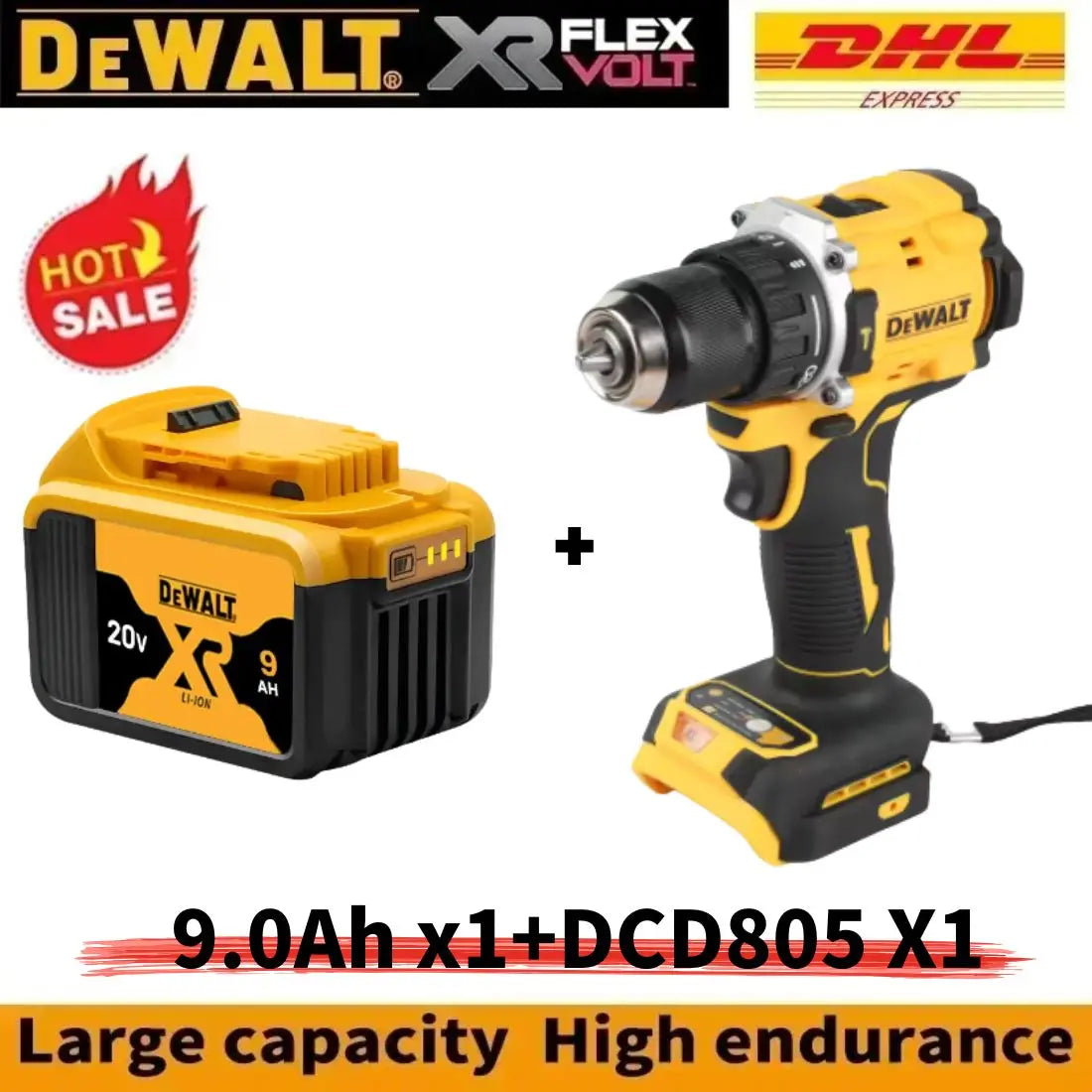DEWALT Drill and Battery Combo 18V 20V Max Lithium Battery 20V Rechargeable Brushless Compact Electric Screwdriver Hand Drill Impact Drill DCD805