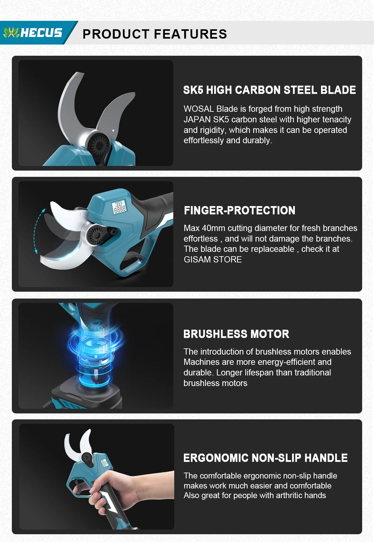 Makita Compatible 189V JV Gisam 40mm Brushless Electric Pruner Shear 2Gear Cordless Fruit Tree Bonsai Pruning Electric Scissors For Makita 18V Battery Pin