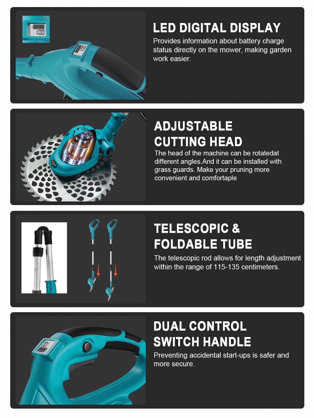 Makita Compatible 18V Gisam 10Inch Brushless Electric Lawn Mower 36000RPM Grass Trimmer Length Adjustable Garden Power Tool For Makita 18V Battery Pin