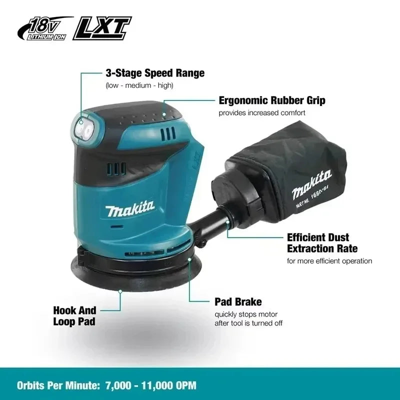 Makita 18V Brushless Cordless Rechargeable Disc Random Orbital Sander Woodworking Sanding Putty Polishing Bare Tool