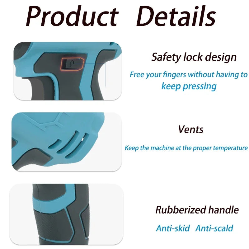 Makita Dewalt Milwaukee Bosch Black Decker Compatible JV 18V 20V Li-ion Battery Cordless Heat Gun Handheld Electric Heat Gun with 4 Nozzle