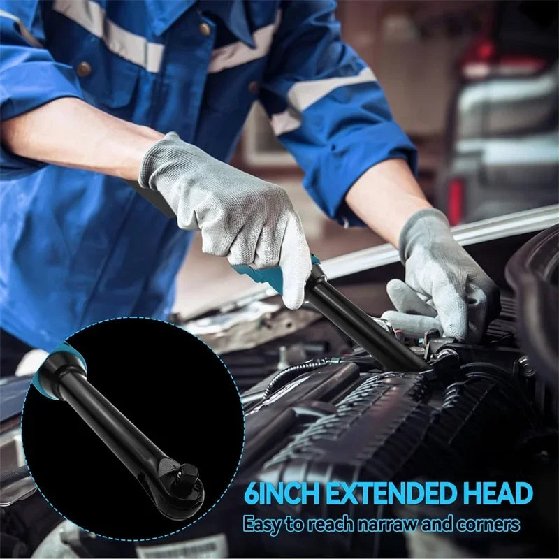 DeWalt Makita Milwaukee Compatible 18V 20V Max JV 3/8" Extended Cordless Ratchet Wrench , Electric Power Ratchet with LED Light For Makita/Dewalt/Milwaukee 18V Li-ion Battery