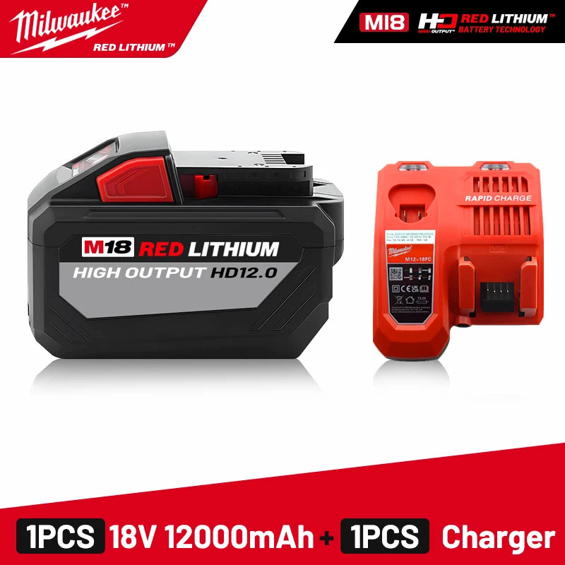 Milwaukee Original M18 12.0Ah 18V M18HB12 XC HD lithium battery- 1pk, 2pk and 3pk with charger options