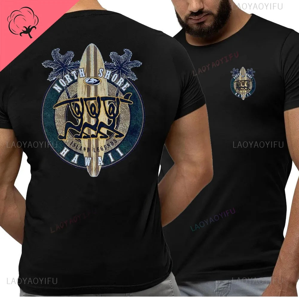 Hawaiian Traditions North Shore JV Printed Hawaii Surfing Men Women White High Qulaty Cotton T-shirt Comfortable Beach-style Surf Tee Tops