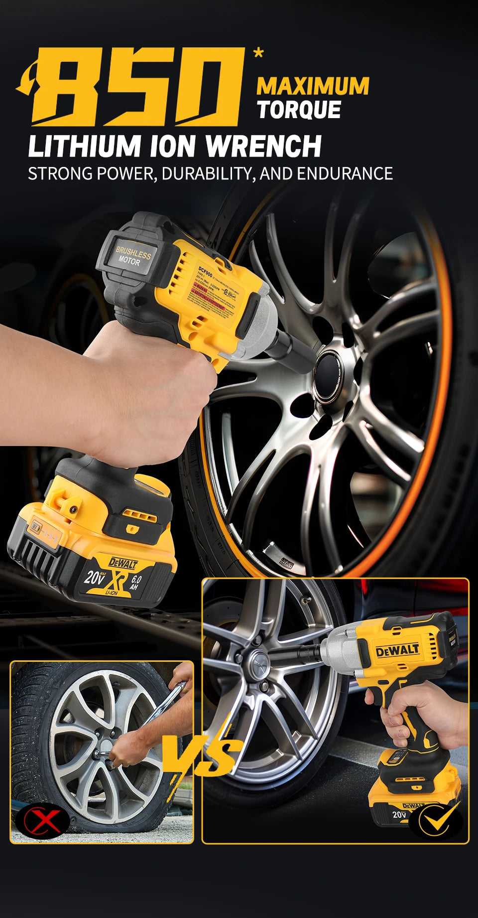 DeWalt DCF900 20V 1/2-Inch High Torque Brushless Impact Wrench with Battery and Charger