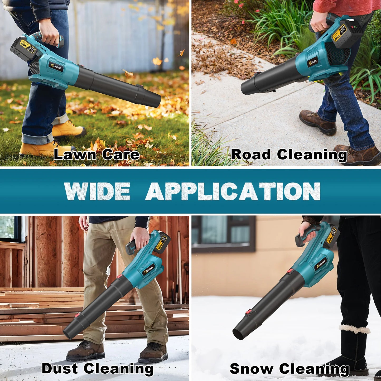 Makita Compatible 18V Gisam 2000W Brushless Electric Air Blower Cordless Leaf Blower Leaves Snow Dust Cleaning Tool Fit For Makita 18V Battery Pins