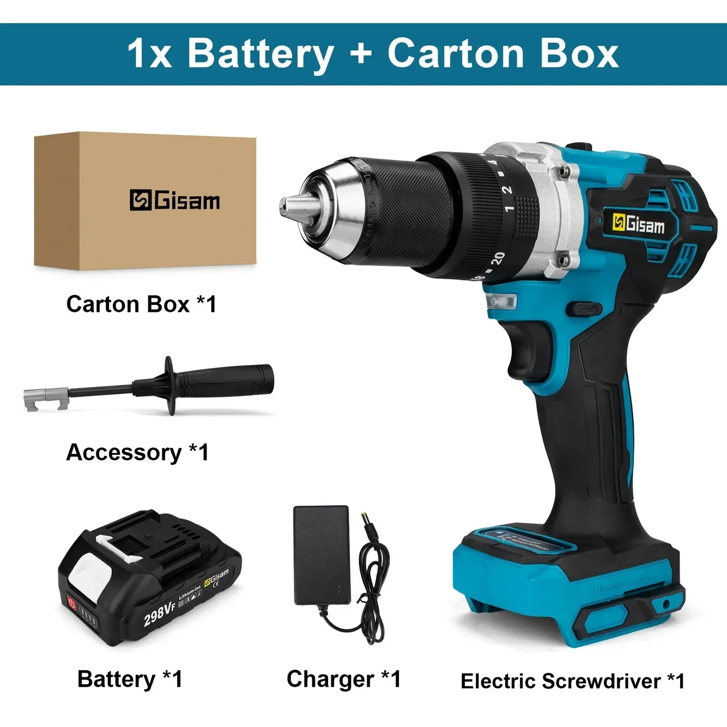 Makita Compatible 18V Gisam 650NM Brushless Electric Impact Drill 13MM Chuck Driver Cordless Electric Screwdriver Tool for Makita 18V Battery Pins