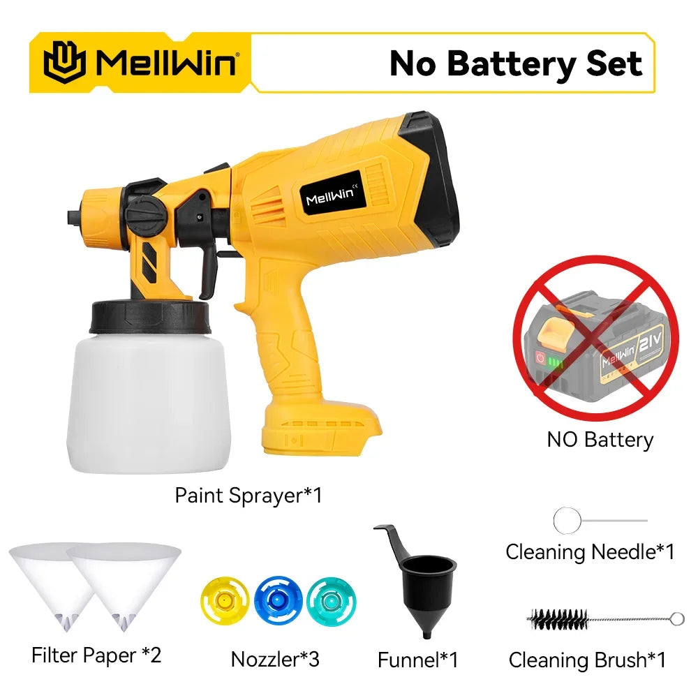 Makita Compatible 18V MELLWIN 1000ML Cordless Electric Spray Gun Household Paint Sprayer Furniture Steel Coating Airbrush For Makita 18V Battery Pin