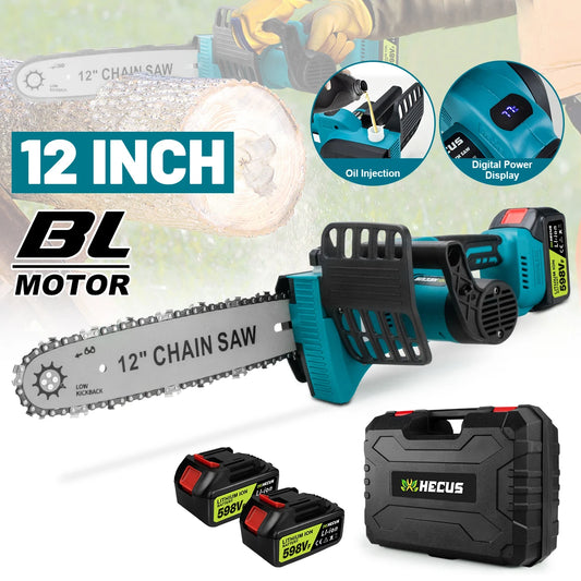 Makita Compatible 18V Gisam 12 Inch Brushless Electric Chain Saw With Oiler Cordless Handheld Chainsaw Graden Pruning Saw Power Tools for Makita 18V Battery