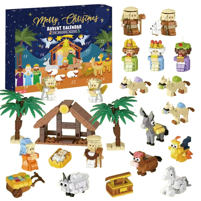 Christmas Advent Calendar JV Box DIY Christmas Tree Train Jesus set Kids 24Days Countdown Calendar New Year Party Christmas Gifts