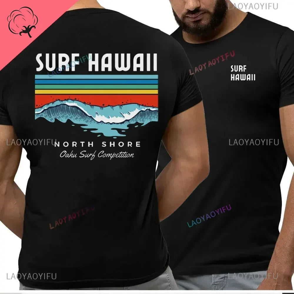 Hawaiian Traditions North Shore JV Printed Hawaii Surfing Men Women White High Qulaty Cotton T-shirt Comfortable Beach-style Surf Tee Tops