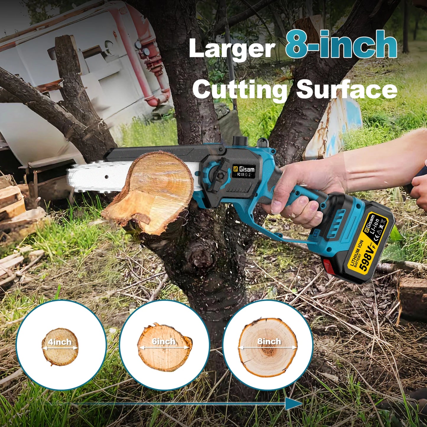 Makita 18V compatible Gisam 8Inch Brushless Telescoping Pole Electric Chainsaw High Branch Saw Garden Pruning Power Tool For Makita 18V Battery Pin