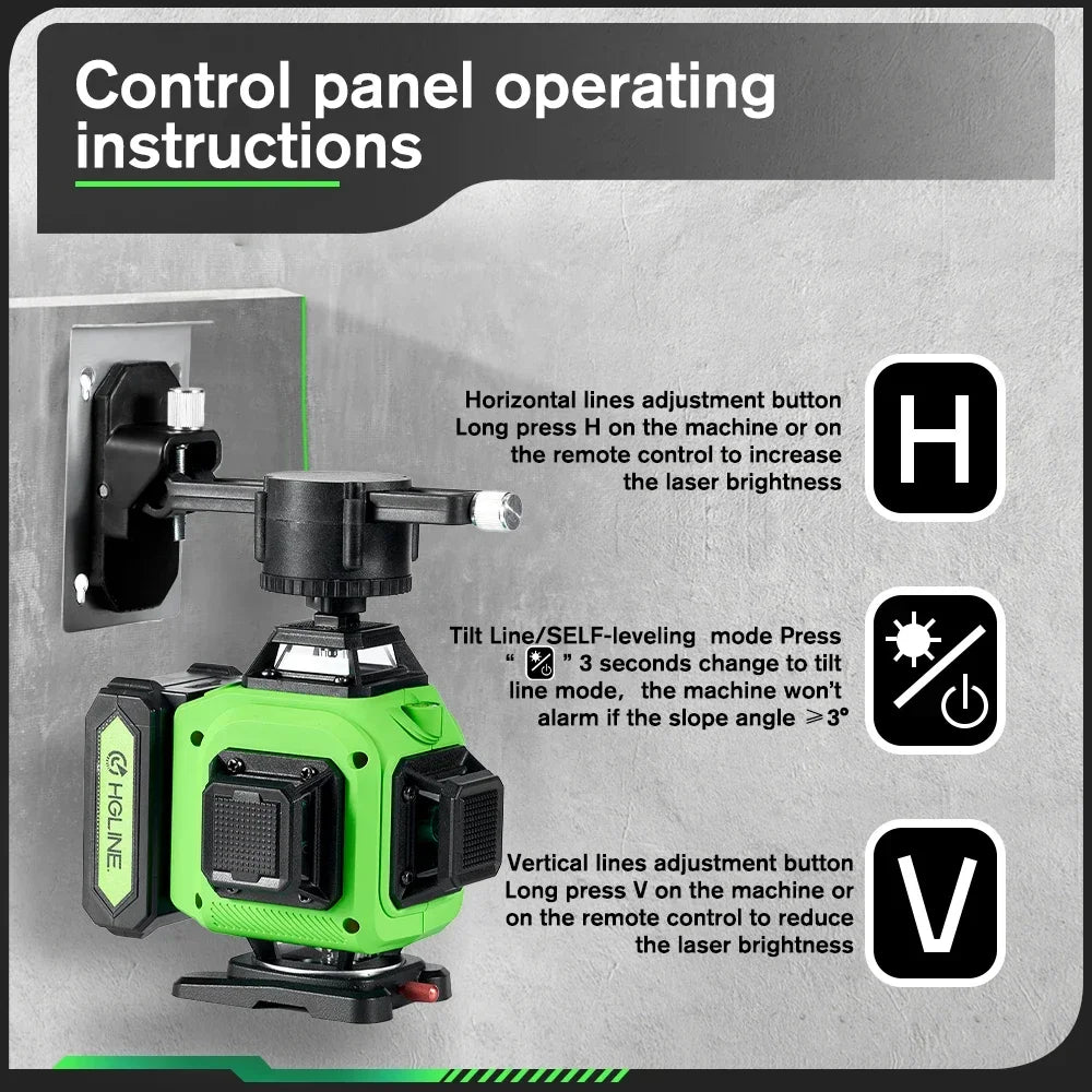 HGLINE JV 4D 16 Lines Professional Laser Level 4x360° Cross Horizontal Vertical Levels Machine APP Remote Control Laser Level Tool