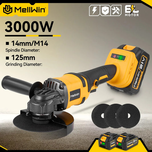 Makita Compatible 18V MELLWIN 125MM Brushless Electric Angle Grinder M14 Cordless Metal Wood Grinding Polishing Cutting Tool For Makita 18VBattery Pin
