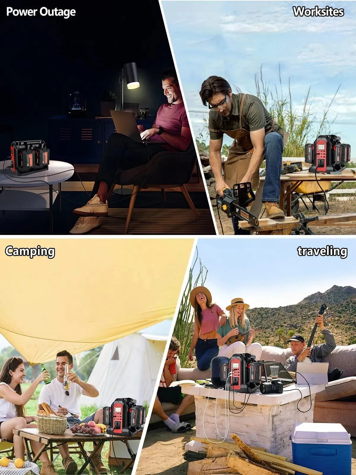 Milwaukee Compatible 18V JV 350W Power Supply Inverter For Milwaukee M18 18V Battery 4-Port to AC 110-120V/220-230V 300LM LED Light 4 USB Output for Outdoor