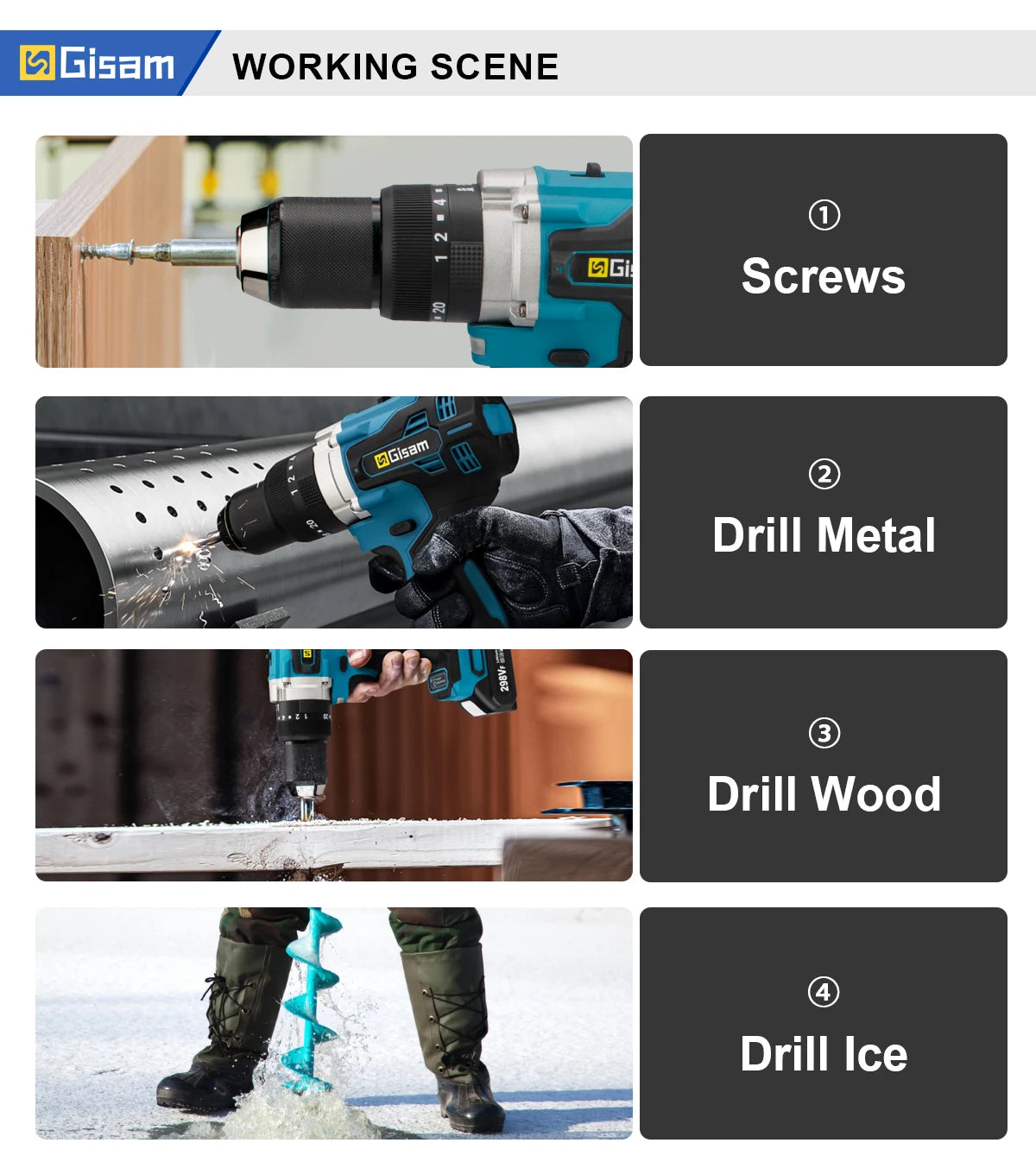 Makita Compatible 18V Gisam 650NM Brushless Electric Impact Drill 13MM Chuck Driver Cordless Electric Screwdriver Tool for Makita 18V Battery Pins
