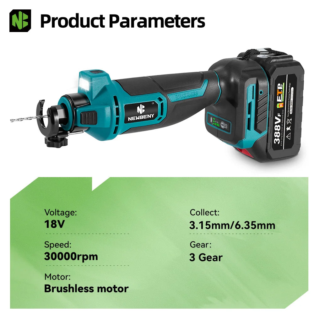 Makita Compatible 18V JV NEWBENY Brushless Electric Drywall Cut Out Tool 3 Gears Cordless Cutting Wood Drywall Sheetrock Wood For Makita 18V Battery Pin