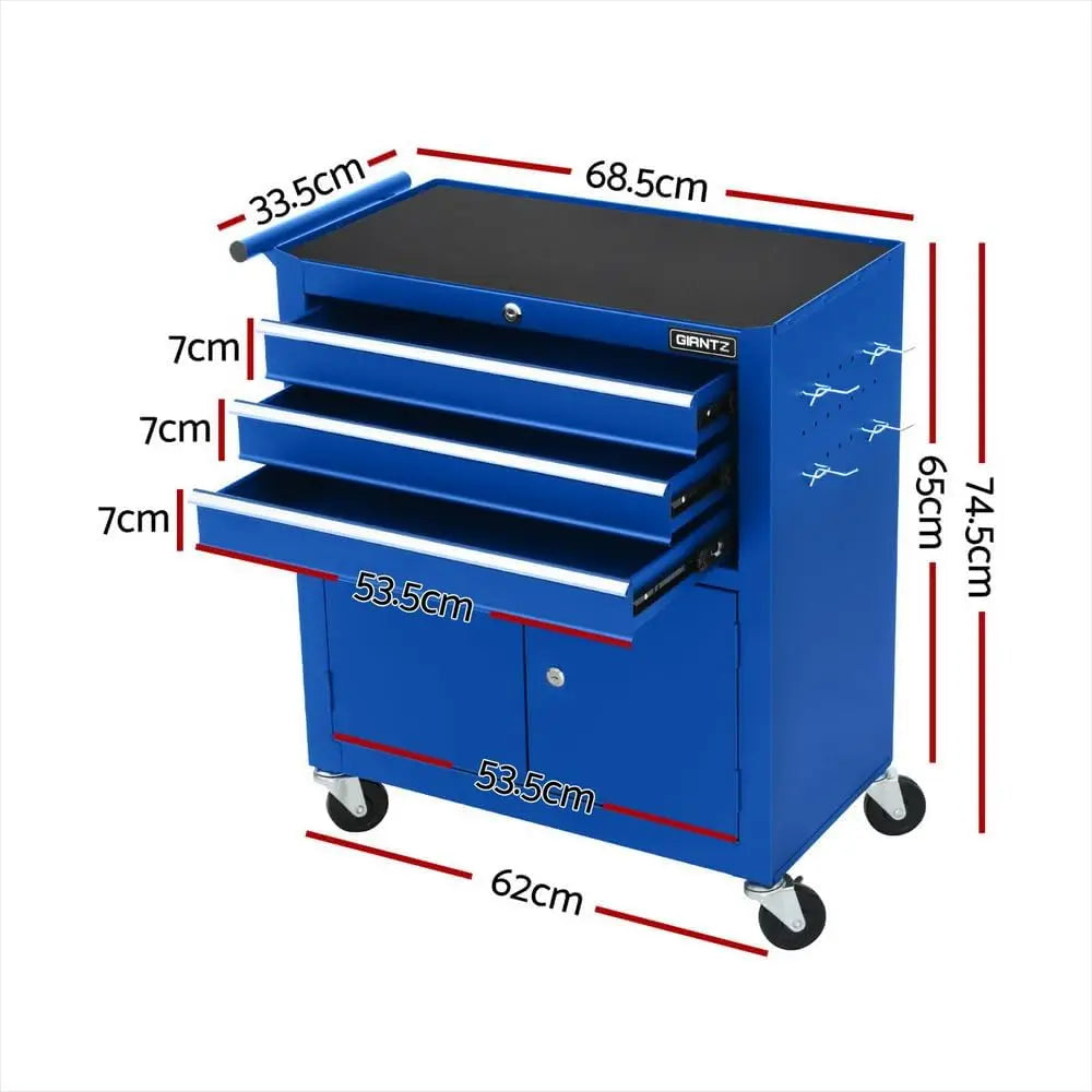 3 Drawers Large Tool Chest Trolley, Lockable Tool Box Tools Storage Box Cabinet Cart Garage Ute Organiser Boxes, 100kg Capacity