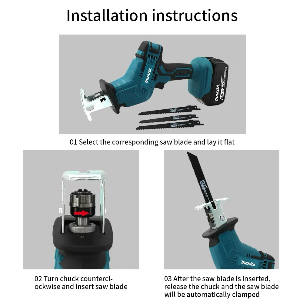 Makita-18V, ML-505 Brushless Cordless Reciprocating Saw, Portable Electric Chain Saw for Wood, Metal Pipe Cutting, Power Tool,