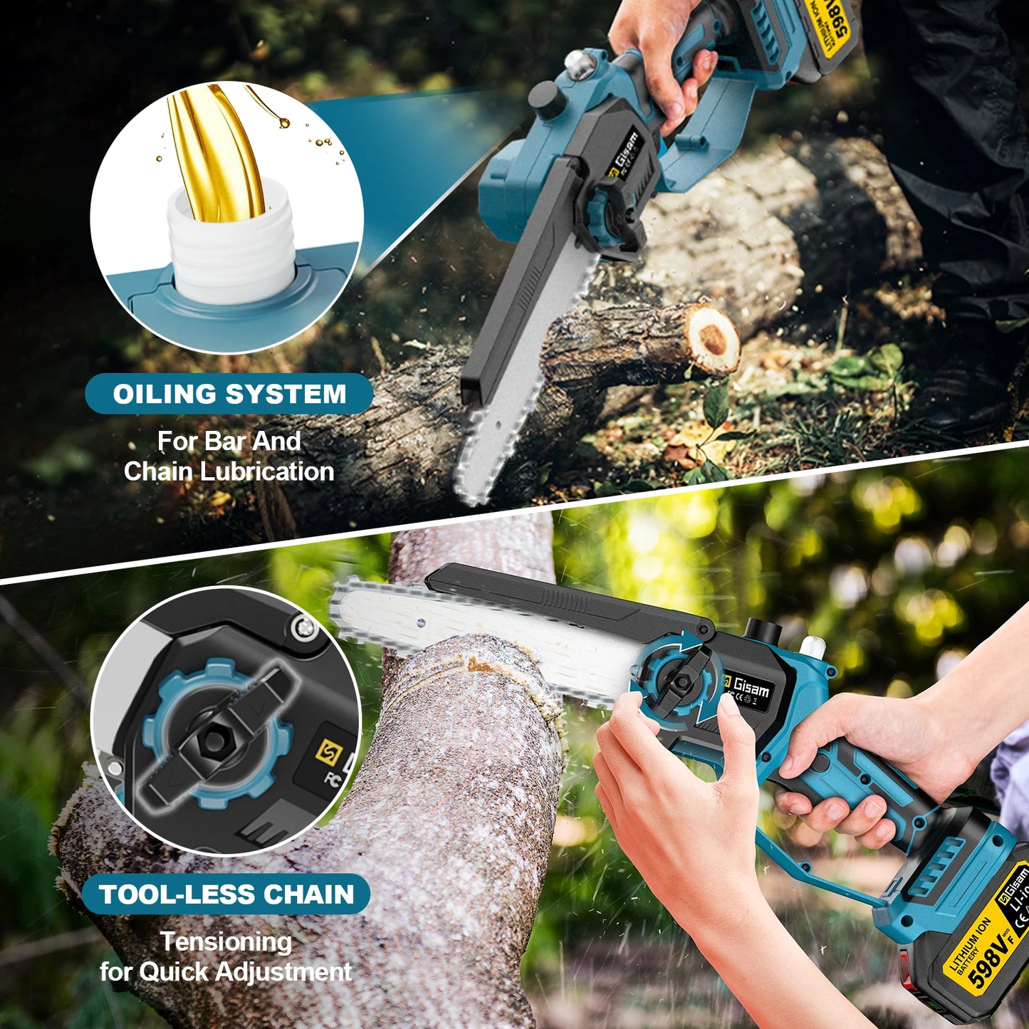 Makita 18V compatible Gisam 8Inch Brushless Telescoping Pole Electric Chainsaw High Branch Saw Garden Pruning Power Tool For Makita 18V Battery Pin