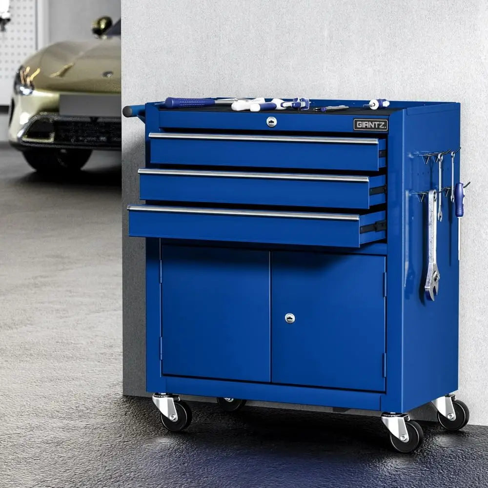 3 Drawers Large Tool Chest Trolley, Lockable Tool Box Tools Storage Box Cabinet Cart Garage Ute Organiser Boxes, 100kg Capacity