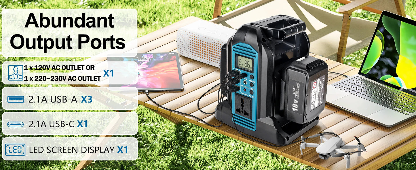 Makita Compatible 18V JV 350W Power Inverter for Makita 18V Battery DC 18V to AC 110-120V/220-230V Pure Sine Wave Battery Inverter for Camping Emergency