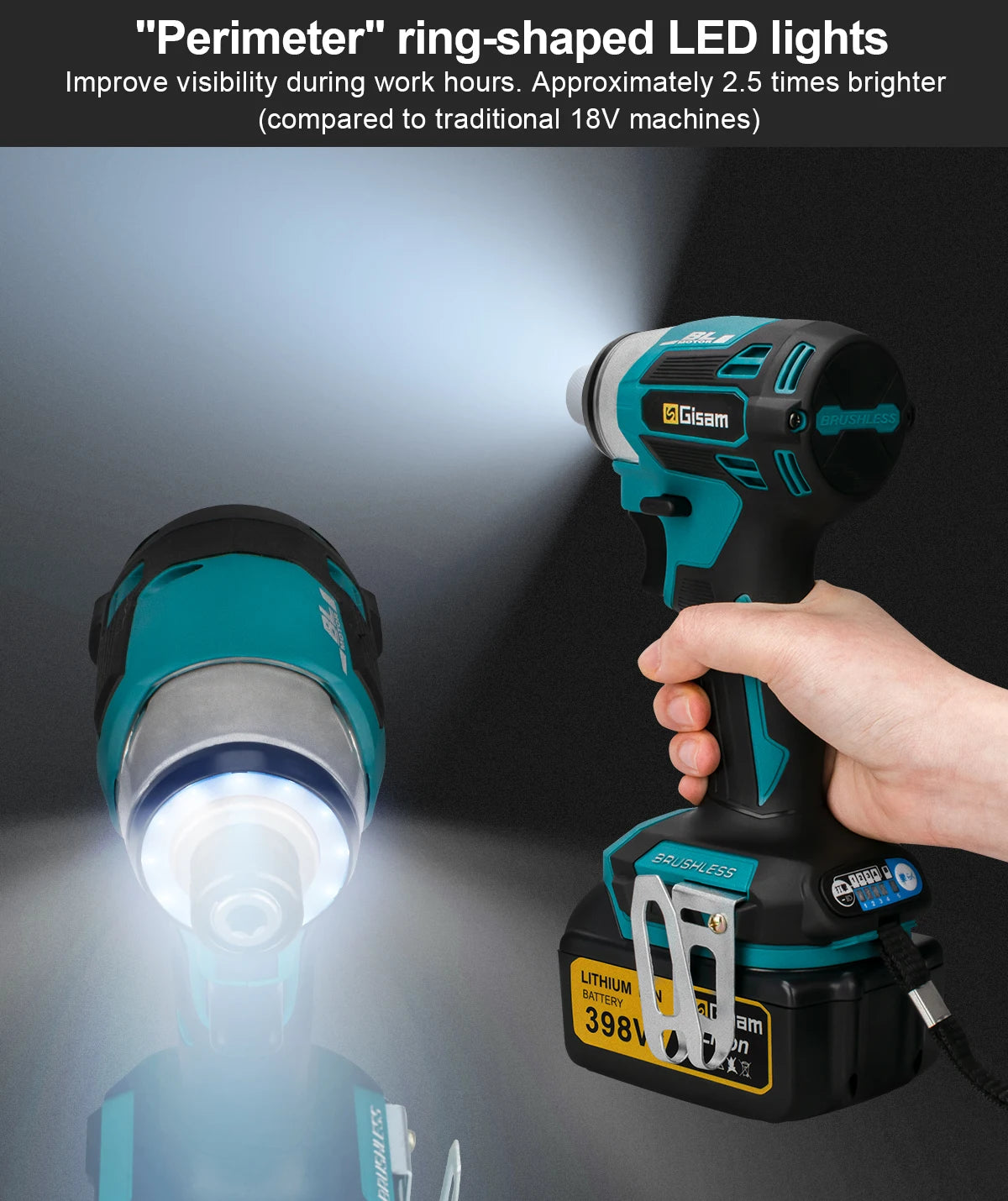 Makita 18V compatible Gisam 688N.m 1/4'' Brushless Electric Screwdriver Cordless Screwdriver Electric Drill Impact Driver Kit for Makita 18V Battery Pin