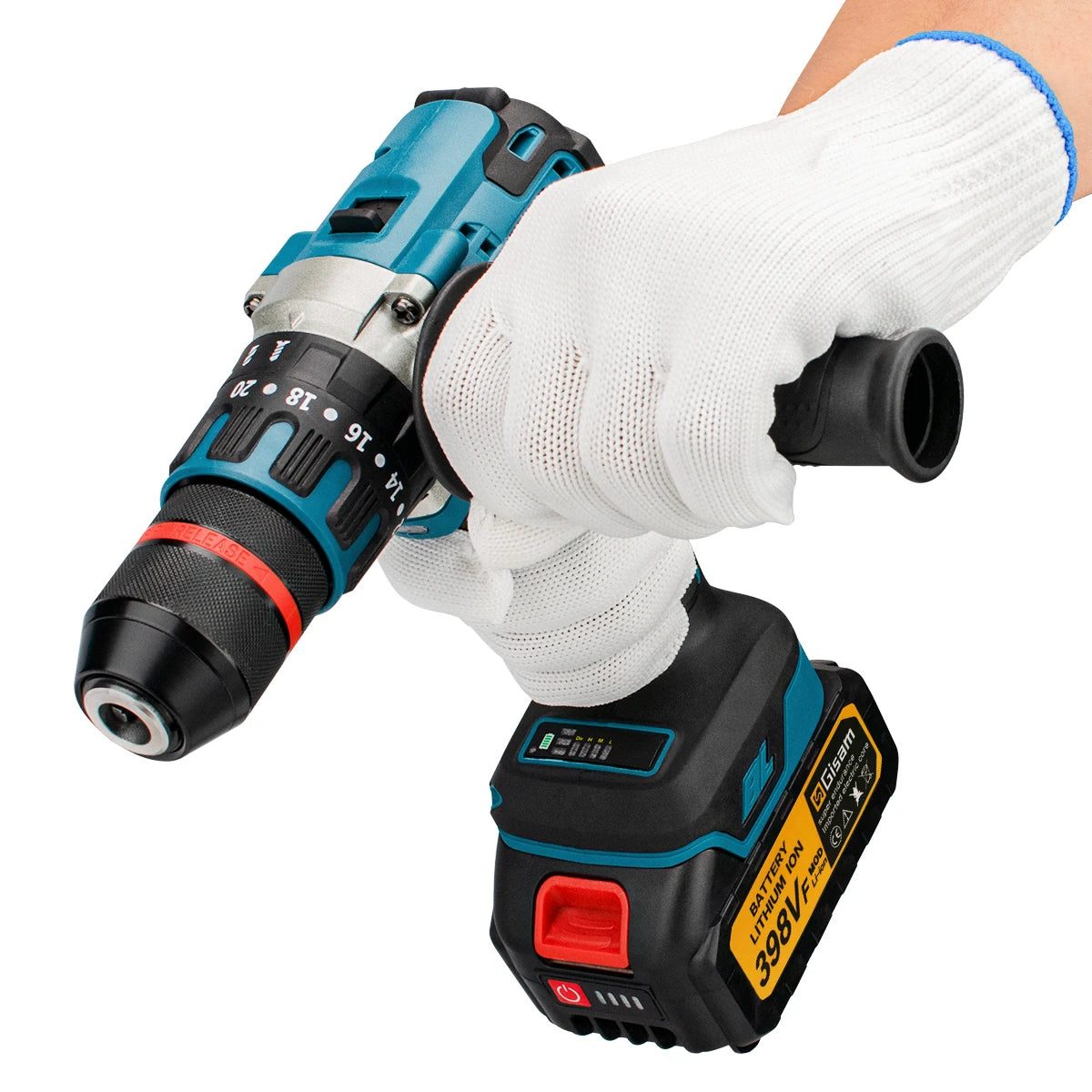 Makita Compatible 18V Gisam 13mm 480N.M Brushless Electric Impact Drill Cordless Drill Electric Screwdriver DIY Driver Power Tool for Makita 18V Battery Pin