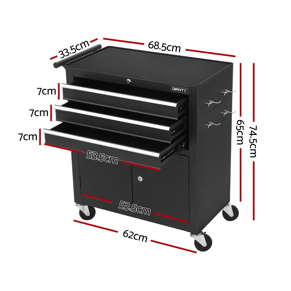 Giantz 3 Drawer Toolbox, Tool Chest and Cabinet, fully lockable- Black