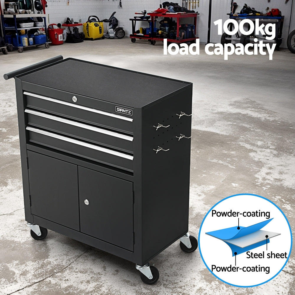 Giantz 3 Drawer Toolbox, Tool Chest and Cabinet, fully lockable- Black