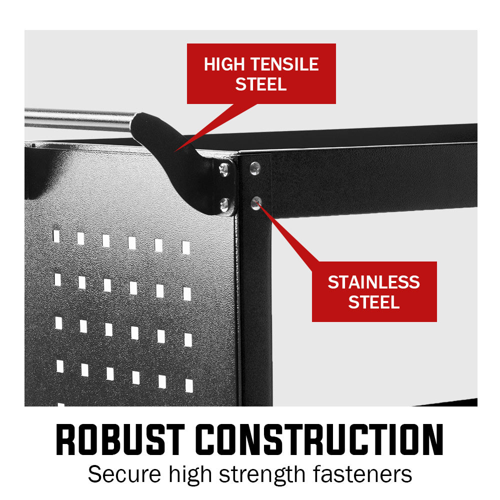 Bullet 3-Tier Steel Tool Trolley Cart, for Workshop, Mechanic, with Pegboard, Screwdriver Bay, Black.