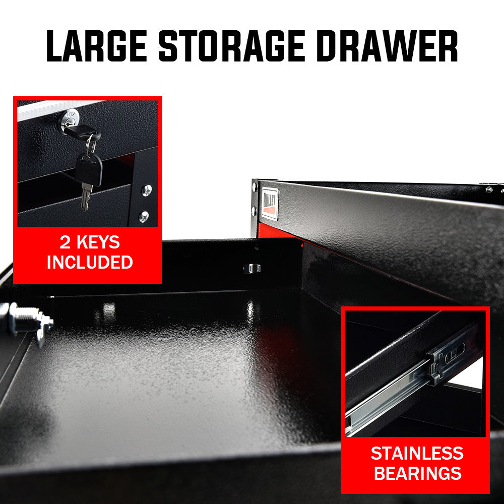 Bullet 3-Tier Steel Tool Trolley Cart with Drawer, Pegboard, Screwdriver Bay, Black/Red.