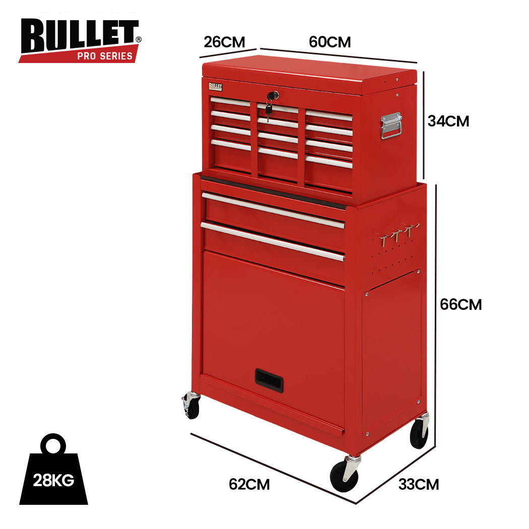 BULLET 8 Drawer Toolbox, Cabinet, Tool Chest -Red.