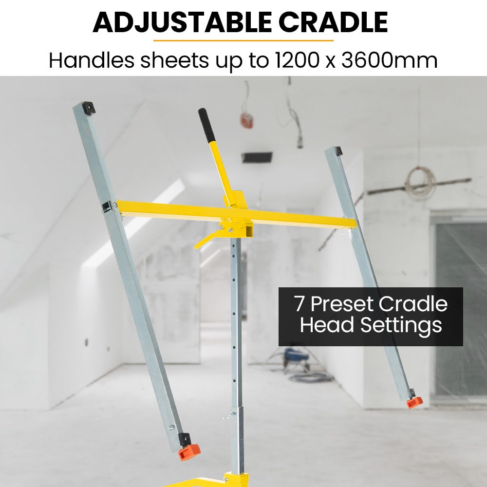 UNIMAC Drywall / Plasterboard Panel Lifter, 1200 x 3600 68kg Max, Non-marking with Locking Castors