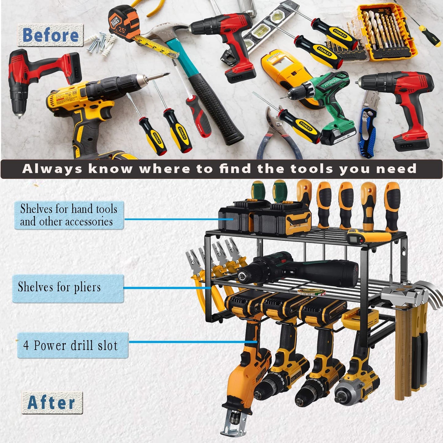 40cm Power Tool Organizer, 4 Layers Tool Storage Rack.