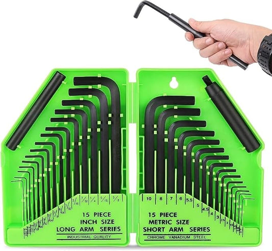 SWANLAKE 32PCS Hex Key Set, Imperial and Metric(0.7mm-10mm) SAE (0.028"-3/8).