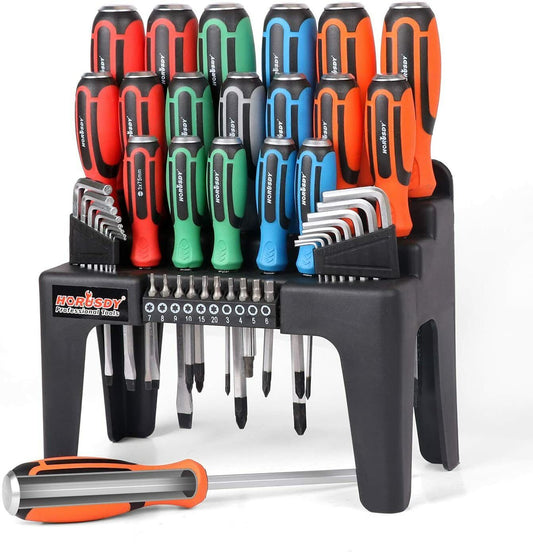 Horusdy 44-Piece Impact Screwdriver Set with Magnetic Bits, High Torque Hex Keys and Rack with Color Grip
