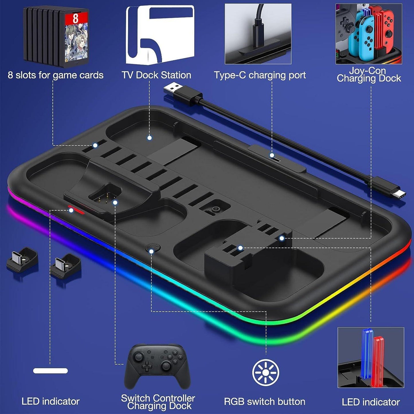 Nintendo Switch Charging Dock Rgb Light for Switch Oled - Compact