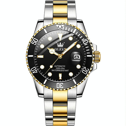 OLEVS Watch Waterproof Mechanical Watch for Men with Luminous Dial - Black + Gold
