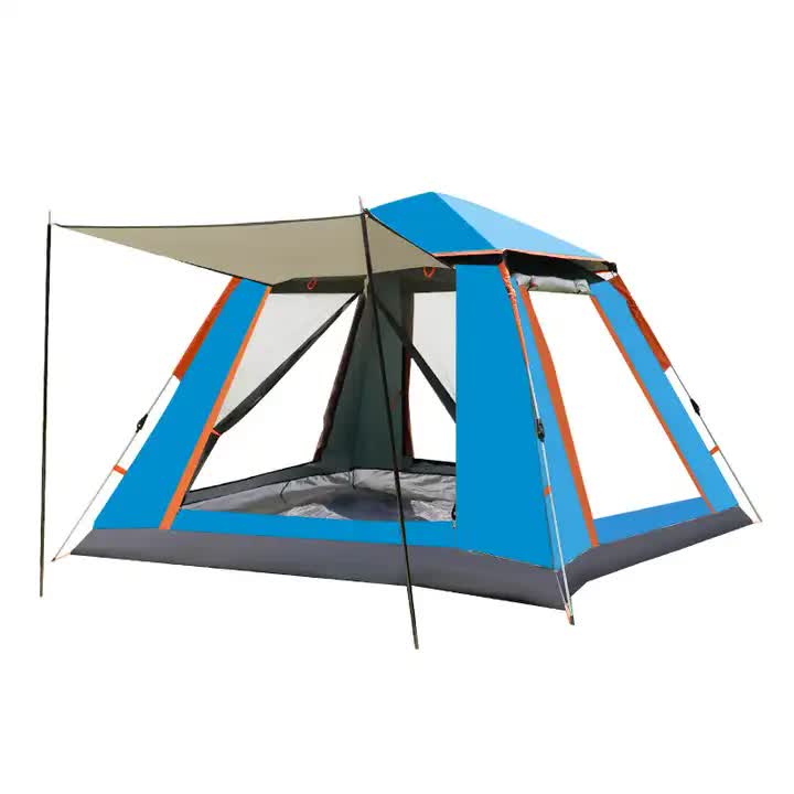 Tent Waterproof Camping tent with Awning - Size: 270x270x185cm, charming and sturdy for outdoor excursions (Blue)