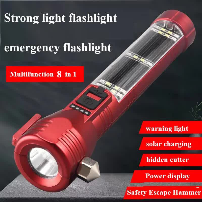 ***Free Shipping*** Multi-Functional Safety Flashlight– Rechargeable Waterproof Emergency Torch with USB Charging, High-Lumen for Outdoor and Survival Use (Red)