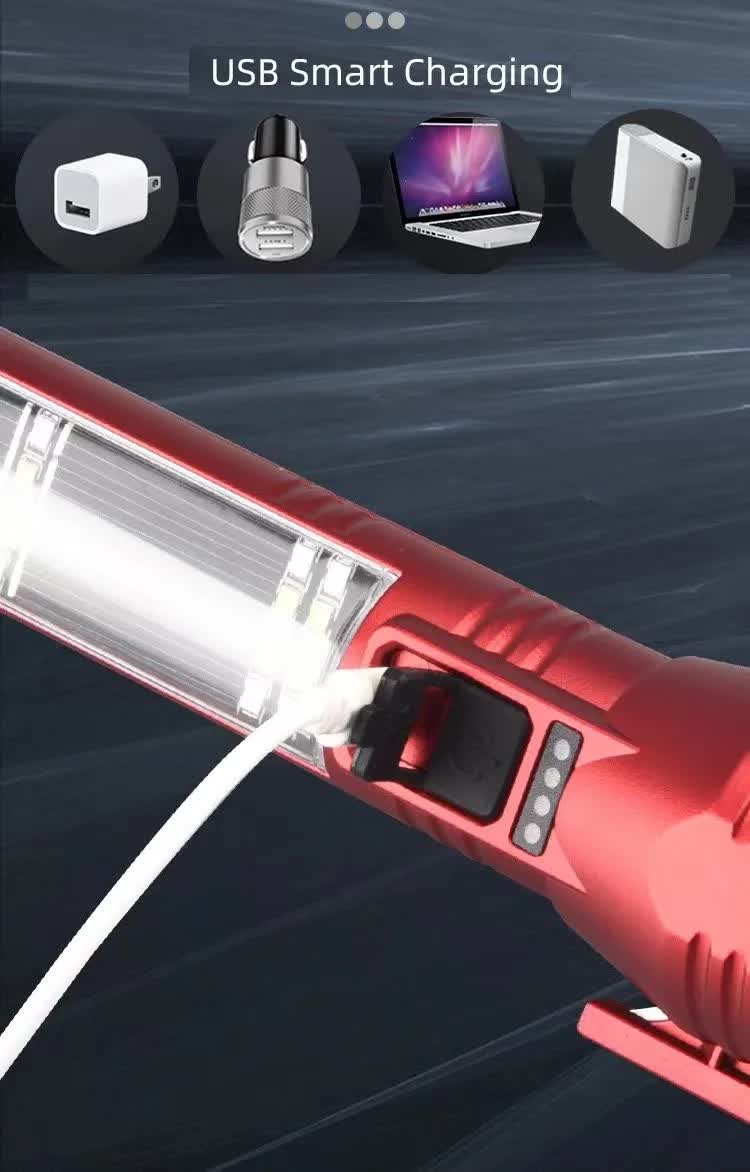 ***Free Shipping*** Multi-Functional Safety Flashlight– Rechargeable Waterproof Emergency Torch with USB Charging, High-Lumen for Outdoor and Survival Use (Red)