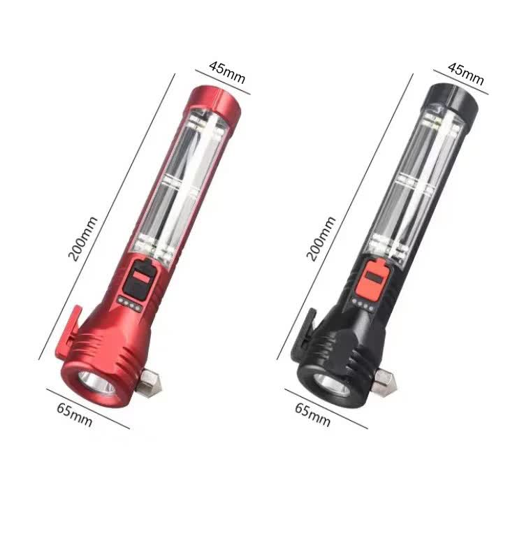 ***Free Shipping*** Multi-Functional Safety Flashlight– Rechargeable Waterproof Emergency Torch with USB Charging, High-Lumen for Outdoor and Survival Use (Red)