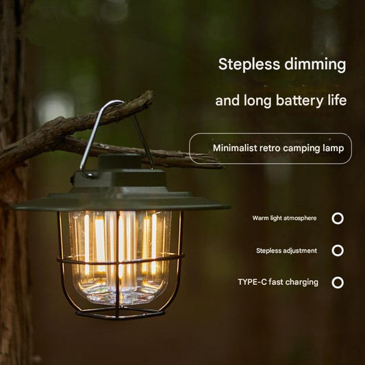 Vintage LED Camping Lantern Black- Rechargeable, Stepless Dimming, Power Bank