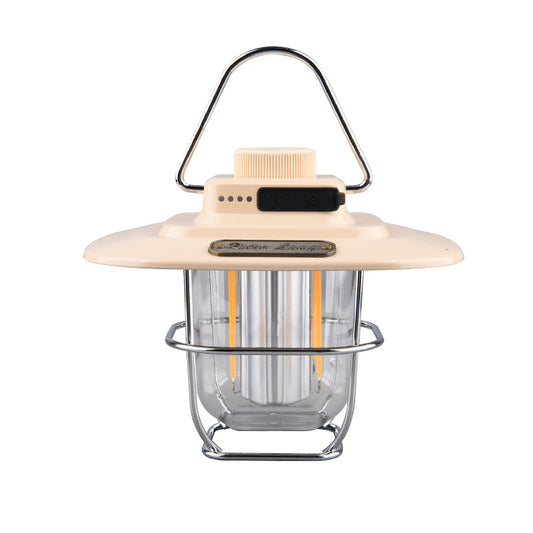 Vintage LED Camping Lantern Beige- Rechargeable, Stepless Dimming, Power Bank