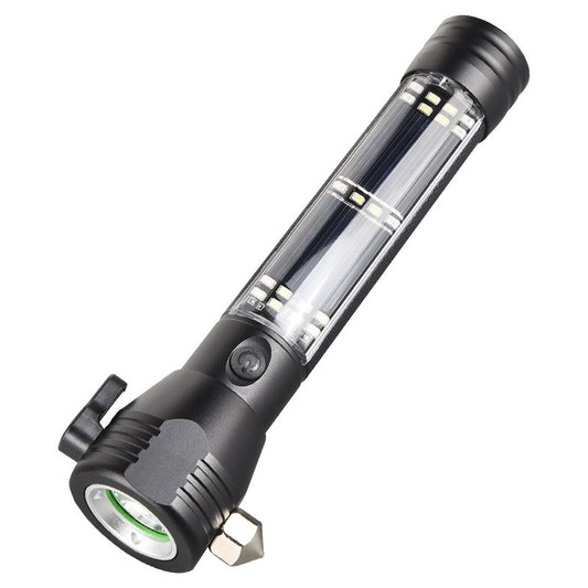 ***Free Shipping*** Black 8-in-1 Solar Powered Emergency Car Safety Hammer Flashlight - Window Breaker, Seatbelt Cutter, Alarm & Power Bank