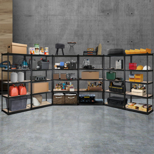 Garage Shelving - Giantz 6X1.5M x 0.7M Garage Shelving Warehouse Rack Storage Shelves Pallet Racking - Black