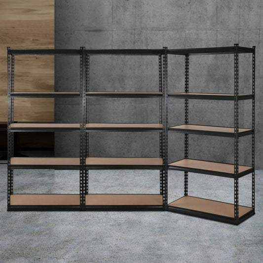 Garage Shelving - Giantz 3x1.8M x 0.9M Garage Shelving Warehouse Rack Pallet Racking Storage Shelve Black